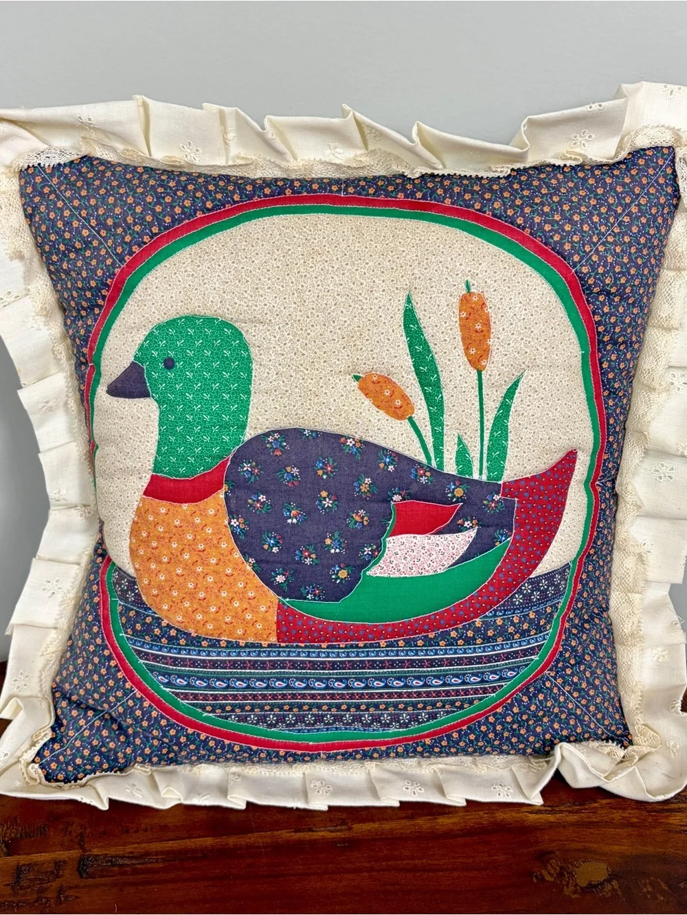 Calico Mallard Cut n Sew Pillow with Eyelet Trim